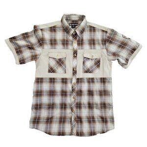 Red Ape Men's 3XL Brown Button-Front Short Sleeve Shirt Gold Buttons EUC ANC